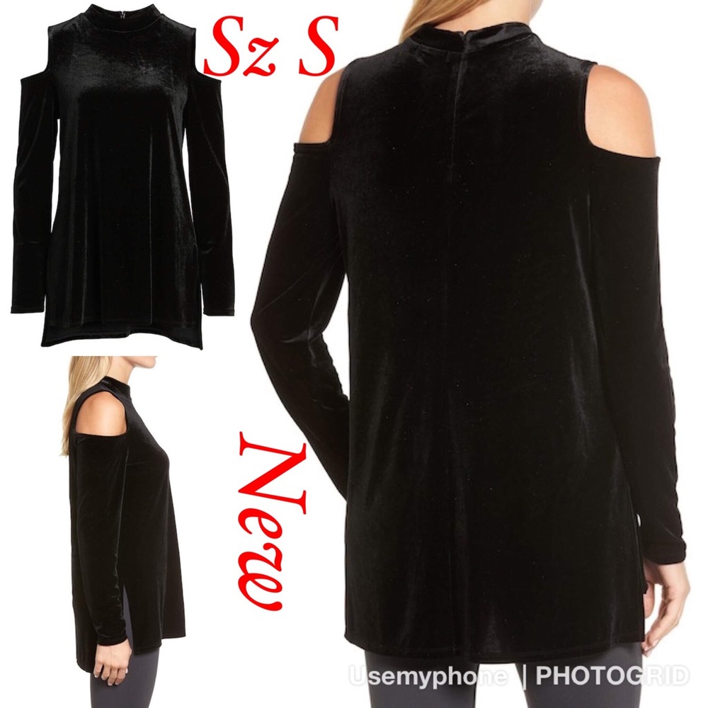 New Halogen Velvet Cold Shoulder Top Black small. E - Picture 1 of 8